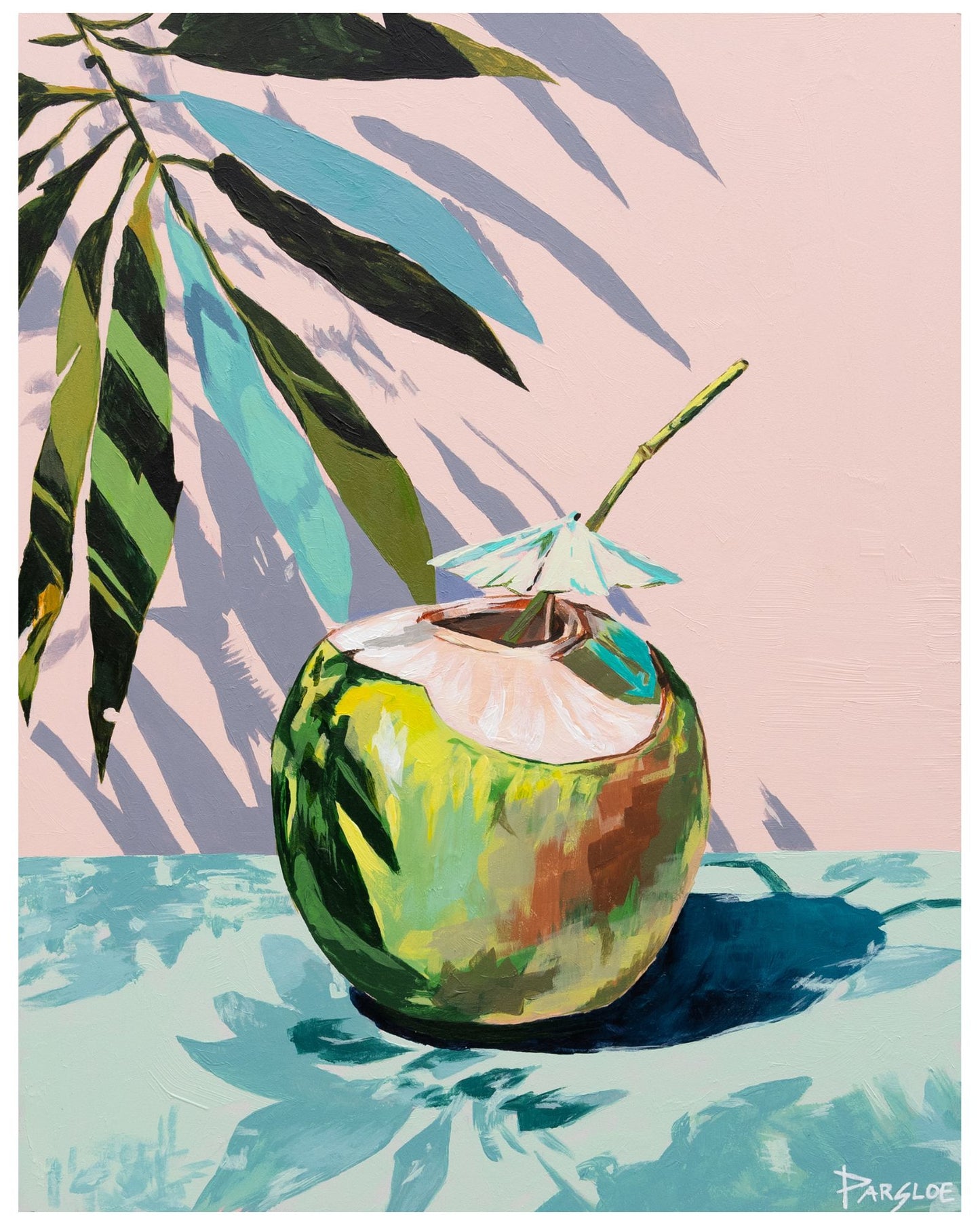 "Coconut Drink" Signed Print, Acrylic Painting