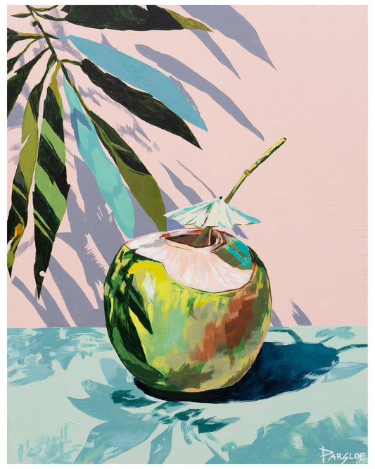 "Coconut Drink" Signed Print, Acrylic Painting