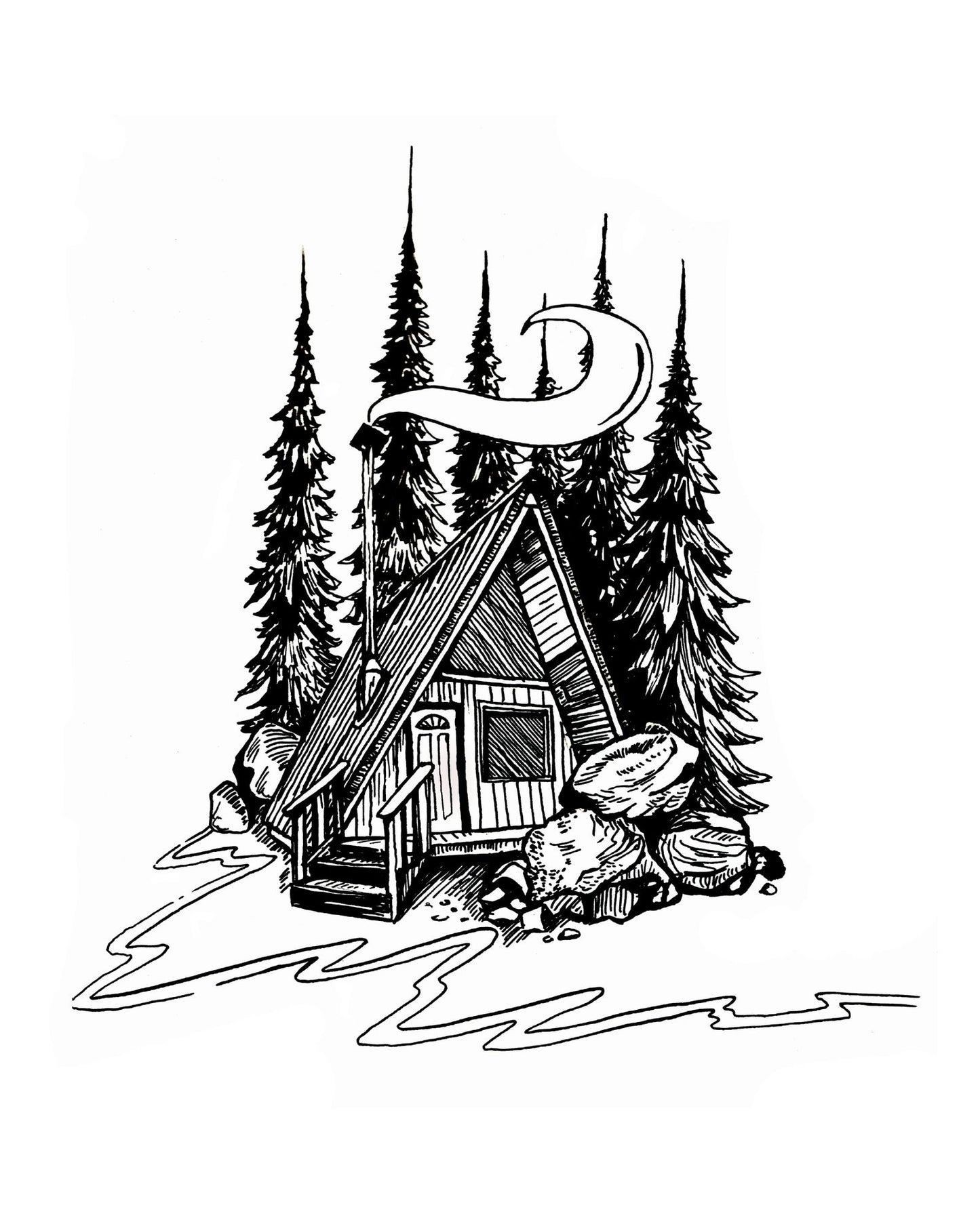 "Walnut A-Frame" Signed Print, Ink Drawing