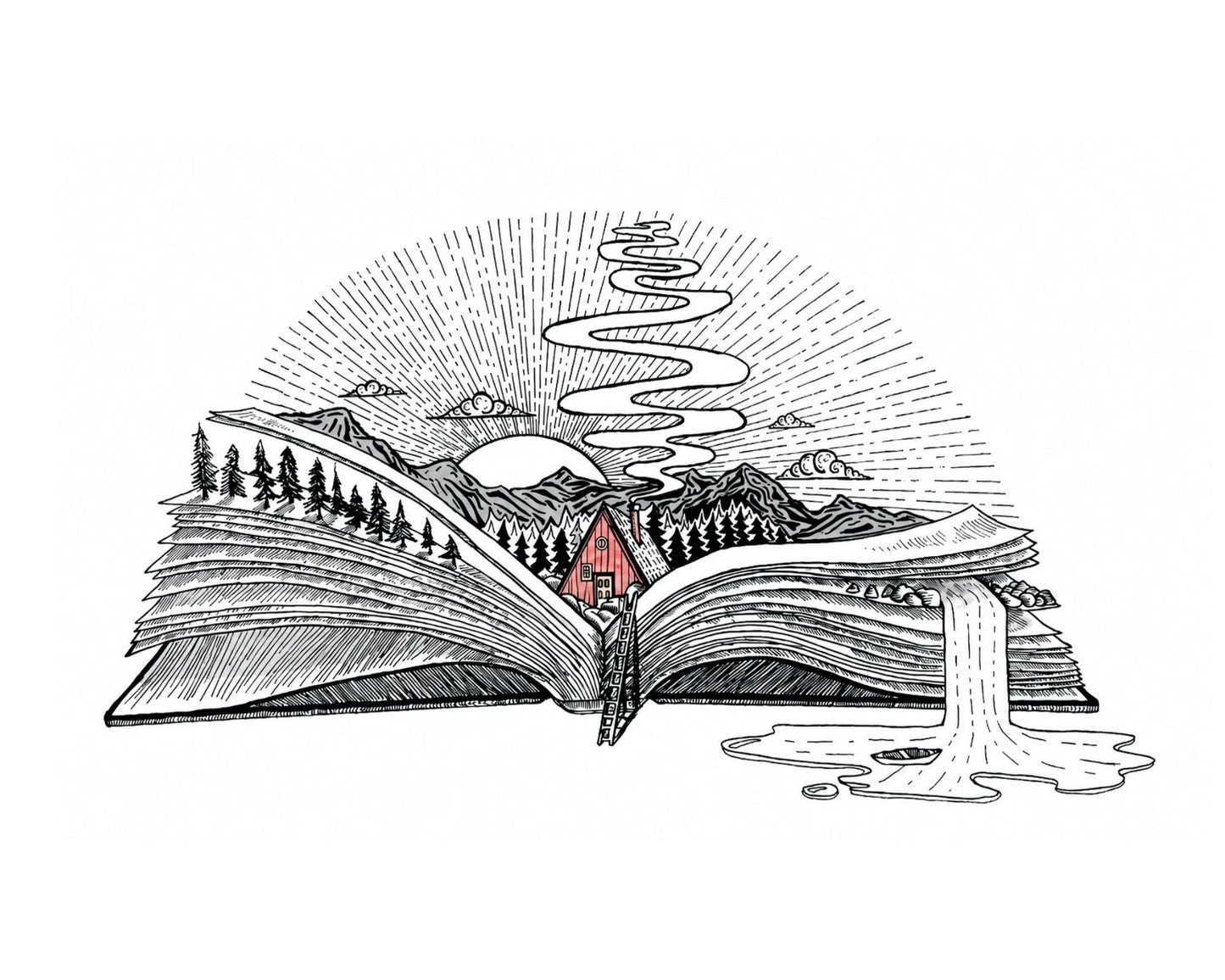 "Cabin Book" Signed Print, Ink Drawing