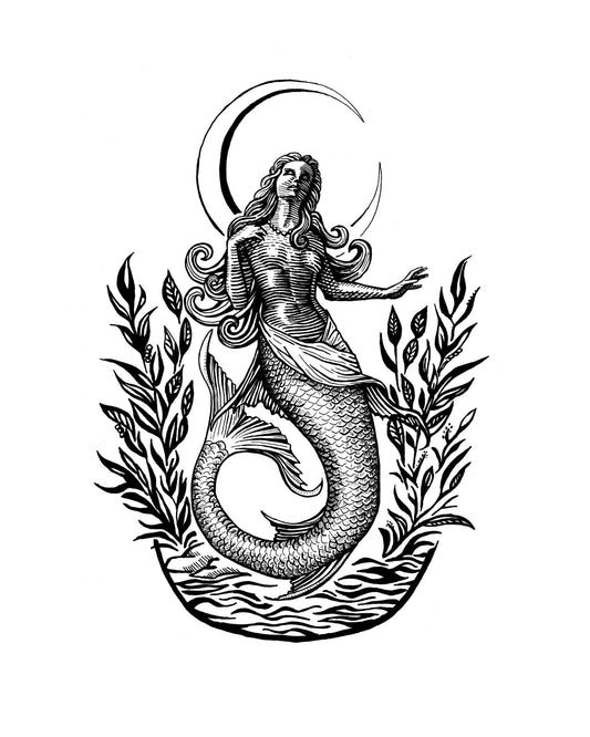 "Mermaid" Signed Print, Ink Drawing