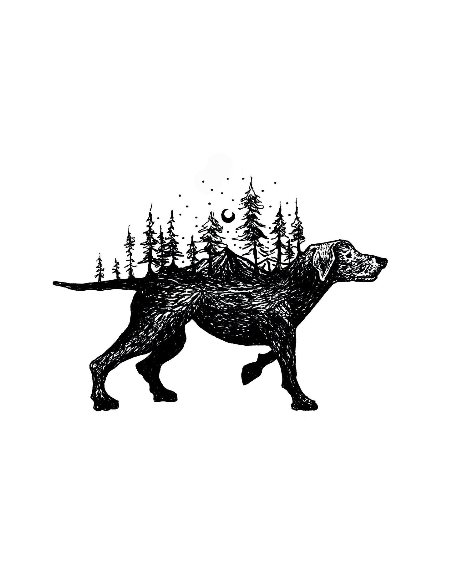 "Mountain Dog" Signed Print, Ink Drawing