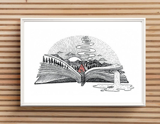 "Cabin Book" Signed Print, Ink Drawing