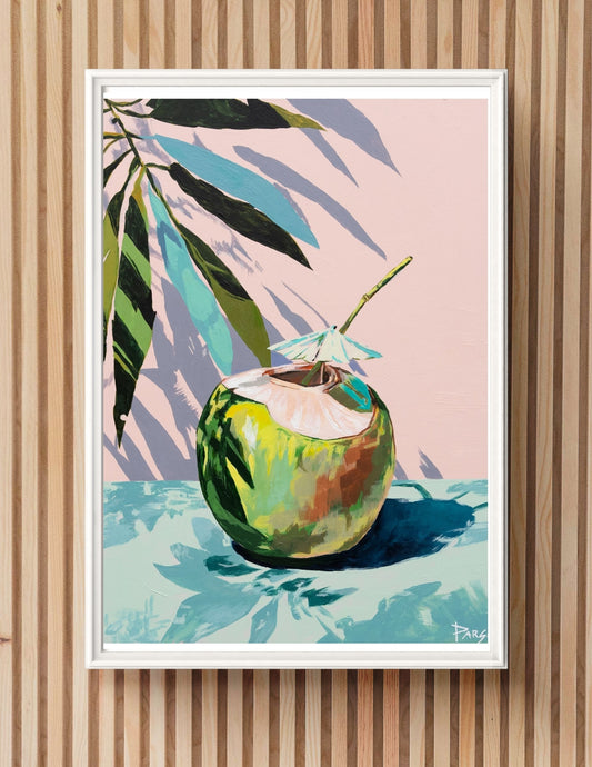 "Coconut Drink" Signed Print, Acrylic Painting