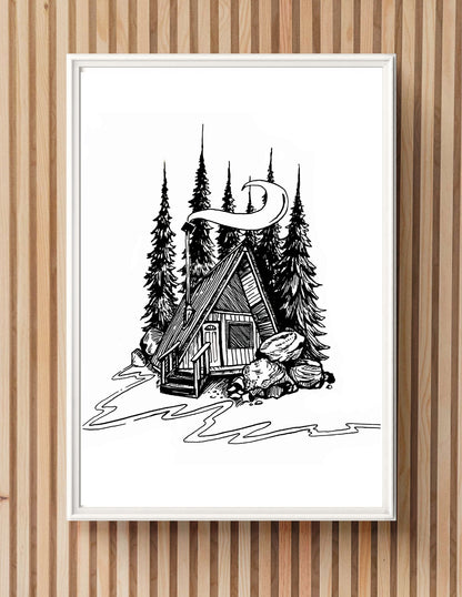 "Walnut A-Frame" Signed Print, Ink Drawing