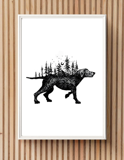 "Mountain Dog" Signed Print, Ink Drawing